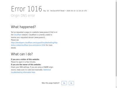 -03 -24 /support/troubleshooting/http-status-codes/cloudflare-1xxx-errors/error-1016/ 1016 12 2026 23 28 9e15 a ace5fbf78ea8 additional again and are by can check click cloudflar cnam currently detail developers.cloudflare.com developers.cloudflare.com/support/troubleshooting/http-status-codes/cloudflare-1xxx-errors/error-1016/ dns do domain error few for happened helpful her i id if information ip it mak minutes mor network no on origin owner pag performanc pleas ray record requested resolv resolvabl reveal security see setting sur that the this to troubleshot try unabl using utc valid ve visitor websit what www.pauw.nl yes you your