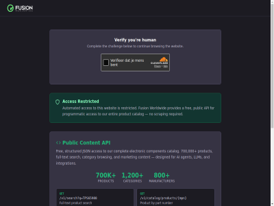 /llms.txt /v1/catalog/categories /v1/catalog/manufacturers /v1/catalog/products /v1/content/blog /v1/search 1 200 700k 800 a a-z acces all api articles below blog browsing by categories category challeng complet contact contact@fusionww.com content continue doc for friendly full full-text fusion fusionww.com get guid human inquiries interactiv issues llm llm-friendly llms.txt manufacturer mpn number openapi or part partnership post product public q re report restricted search spec text the to tps65988 tree verify websit worldwid you z
