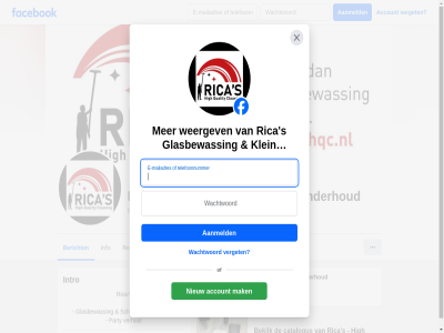 +31 /ricasglasbewassing 106 12 19 2025 344 42331819 447 6 846 903 96 aanbevol aanmeld account advertentievoorkeur adverter all beoordel bericht bezorg cookies dienst e e-mailadres facebok facebook.com facebook.com/ricasglasbewassing foto geopend glasbewass info info@ricas-hqc.nl informatie intro klein leuk mailadres mak netherland nieuw november onderhoud opmerk pagina party plaats prijsklas privacy priveless product rel reserver rica s schoonmaakdienst schoonmak telefoonnummer tiel verget verhur vind volgend volger voorwaard wachtwoord weergev
