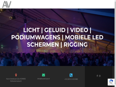 +31 0 080 233 511 av geluid info@kooistraav.nl kooistra led licht mobiel podiumwagen rigging scherm video