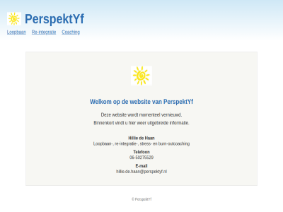 -50275529 06 binnenkort burn burn-outcoach coaching constructie e e-mail han hillie hillie.de.haan@perspektyf.nl informatie integratie loopban mail momentel outcoach perspektyf re re-integratie stres telefon tijdelijk uitgebreid vernieuwd vindt websit welkom wer