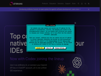 accept acces accessibility account addres adjust ads affect agent agentic ai all also an and any api at browser but by can central changing chatgpt codex coding collect collection connect consent cookie cookies data deny developer development disabl education essential experienc for function how ide ides individual integrated introduc ip it jetbrain joining key learn lineup manag may mor natively network notic now offer one open openai opt opt-out or our out party personalized privacy product provid purpos purposes record security services setting softwar solution som statistic stor subject support system team telecommunication term the third third-party this tim to tol top unified use uses via visit websit with withdraw you your