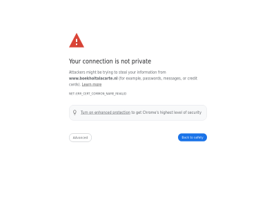 advanced attacker back be boekholtalacarte.nl card cert chrom common connection credit enhanced err error exampl for from get highest information invalid learn level messages might mor nam net not on or password privacy privat protection s safety security steal to trying turn www.boekholtalacarte.nl your
