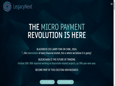 +31 199098 2024 39 500 56 618 654 655 762101 798182 and becom believ blackrock blockchain blockchain-related busines ceo cnbc content entertainment every excit financial fink fortun frank frank@legacynext.eu futur get go going growth head her herman herman@legacynext.eu hoorn industry it larry legacynext lucas lucas@legacynext.eu market micro new on part partner payment platform project related reported revolution revolutioniz skip sport tech technology the this to tok tokenization touch trading transaction up vissia we wher working year year-over-year zandvoort