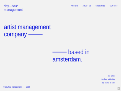 2024 about amsterdam artist based cart company contact day four la management our publish subscrib us à