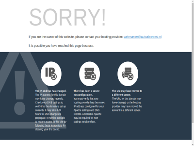 2024 a account addres and apach are be becaus ben cach changed clearing configured contact copyright correct cpanel default different dns domain effect follow for has hav hosting if instruction ip it l.l.c may misconfiguration moved must new or owner pag pleas possibl provider reached record required restart server setting sit sorry tak that the ther thes this to url verify web webmaster@autoalexroest.nl websit you your