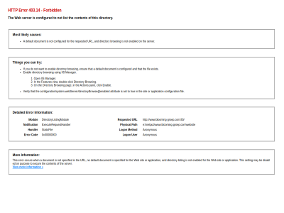 0x00000000 403.14 8.5 a action and anonymous application attribut be browsing can causes click cod configuration configuration/system.webserver/directorybrowse configured content default detailed directory directorylistingmodul disabled do document doubl double-click e enabl enabled ensur error executerequesthandler exist features fil for forbid handler http if iis inetpub information likely list listing logon manager may method modul mor most no not notification occur on open or pag pan path physical purpos requested secur server set setting sit specified staticfil that the thing this to true try url user using verify view web websit when www.blooming-groep.com www.blooming-groep.com:80 you