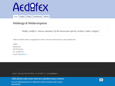 +31246453773 6 6602 aannemer aedifex aedificis algemen architect bouwer bouwwerk bs contact cookies e e-mail gan gebruikservar gebruikt geeft hom hoofdmenu hosting info@aedifex.nl informatie inhoud klik kunt link mail maker molenstrat ok ondersteun ontwikkelt opnem opricht overslan plaats portfolio privacybeleid schepper sit softwar tel toestemm verbeter webapplicaties webdesign webdevelopment webmail websit websites wijch willekeur