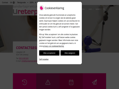-301201 0512 1 10 100 2 20 3 4 5 9247 aangeslot accepter behandel bevorder contact contactgegeven contrast cookieverklar e e-mail hom hoofdmenu info@tandartspraktijkureterp.nl instell kid knmt konink lijteplein maatschappij mail menu nederland privacy submenu tandartspraktijk tandheelkund tariev tekst tekstgrot tel ureterp vergrot verklein weiger