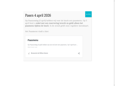 076 2026 4 5 8895367 allen april avond benieuwd bent brasserie contact enkel eten gekom geldt gezell grag hoev hom homepag inhoudt kunt lekker leuk lunch menukaart ontvang onz openingstijd paasmenu paaszondag pagina pas regulier reserver rith sfer sluit stat terecht terras tijden toegank vergader vindt voorop welkom werk wij zal