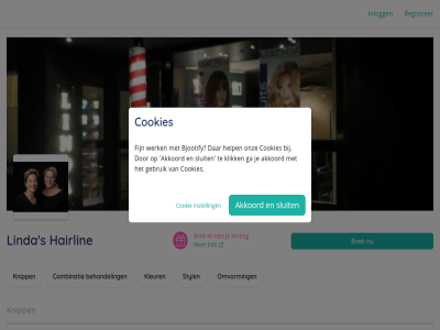 afsprak akkoord behandel bjootify boek combinatie cookie cookies dam do fijn ga gebruik hairlin help info inlogg instell kies kleur klik knipp korting linda mak omvorm onz registrer s sluit styl werk