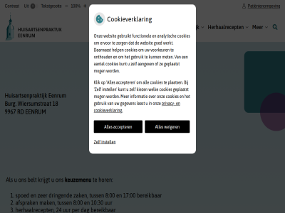 -491432 00 0595 10 100 17 18 24 30 8 9967 accepter afsprak assistente@hapeenrum.nl belt bereik burg contrast cookieverklar dag dringend eenrum herhaalrecept hom hoofdmenu hor huisartsenpraktijk instell keuzemenu krijgt mak menu patientenomgev per praktijk privacy rd spoed submenu tekst tekstgrot tuss uur vergrot verklein weiger wiersumstrat zak zer
