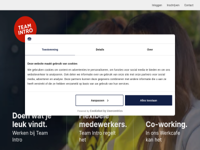 aanpass advertenties adverter analys analyser basis bied by co co-work combiner contact content cookiebot cookies del detail flexibel functies gebruik gegeven informatie inlogg inschrijv intro leuk maakt main medewerker media onz partner personaliser powered regelt services sit skip social team to toestan toestemm usercentric verstrekt verzameld vindt we websit websiteverker werkcaf working