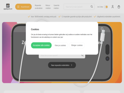 00 12 18 accepter all appl applepart assortiment best besteld bied bijna btw content cookies ervar functioner garantie gebruik hom incl jou kies maand meld methodes nederland onderdel product refurbished reparatie reparaties retour specialist toestell uitgebreid vandag verstuurd webshop weiger wij zoek