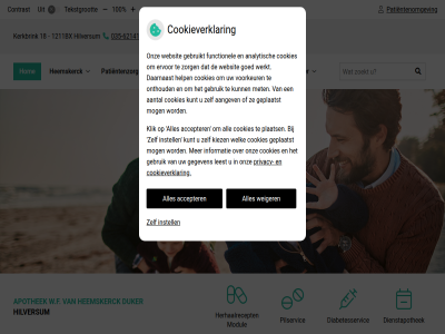 -6214141 -6237362 035 10 100 1211bx 18 accepter apothek contrast cookieverklar diabetesservic dienstapothek duker fax heemskerck herhaalrecept hilversum hom hoofdmenu informatie instell kerkbrink klik menu modul omgev onlin patient patientenomgev patientenzorg pilservic privacy services submenu tekst tekstgrot tel vergrot verklein w.f weiger werk zoek