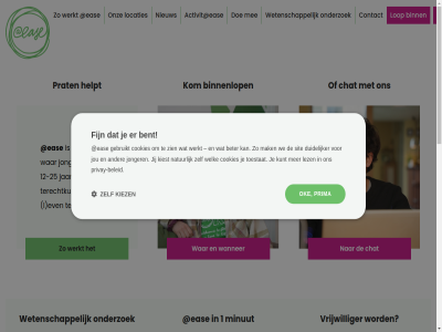 -25 1 12 127 15 3818 69771235 858005359 activit amersfoort beleid bent beter binn binnenlop chat contact content cookies doe doner duidelijker eas even fijn gebruikt gegeven gratis helpt info@ease.nl instagram integriteit jar jij jonger jou kiest kiez kom kort kunt kvk kvk-nummer l le lekker lez linkedin locaties loopt lop mak mee minut natur nederland nieuw nodig nummer oke onderzoek onz partner plek postadres prat prima privay privay-beleid rsin/anbi schol sit skip sponsor stationsplein tegenzit terechtkunn tiktok to toestat tuss vacatures verantwoord verhal verwijz via vrijwilliger wachtlijst wanner war we welk werkt wet wetenschapp youtub zien zorgprofessional