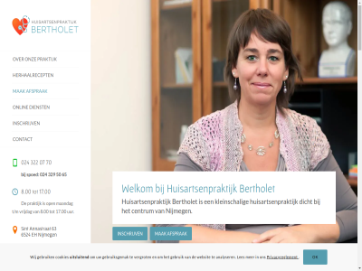 024 07 17.00 2025 322 329 50 65 70 8.00 afsprak analyser bertholet centrum contact cookies del design dicht dienst gebruik gebruiksgemak herhaalrecept huisart huisartsenpraktijk huisbezoek inschrijv klachtenprocedur kleinschal les maandag mak nijmeg nikolai nl ok onlin onz open pagina praktijk privacyreglement spoed studio t/m uitsluit uur vergrot vrijdag websit welkom wij