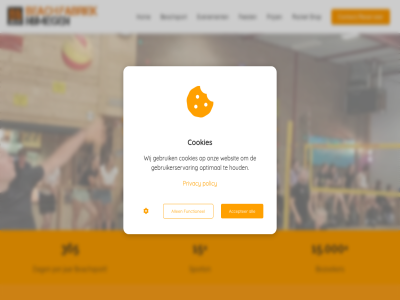 15 15.000 365 accepter all allen beachfabriek beachsport bezoeker contact contact/reserveer cookies dag evenement feest functionel gebruik gebruikerservar hom houd jar onz optimal per policy prijz privacy racket shop sport websit wij