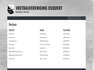 0638084503 0646118486 0650413154 0651618153 0657112641 1 1920 2026 bestur bestuurslid ensing functie inhoud kevin koning mei meijer meindert mol nam ontworp opgericht penningmeester peter secretariaat smith sponsor spring telefon themeboy tonny usquert veld voetbalveren voorzitter wedstrijdsecretariaat wouter zal zoek