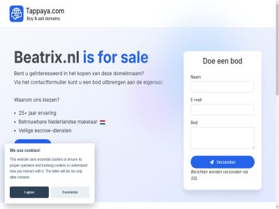 1 2 25 3 about after agree and bas be beatrix.nl bent bericht betrouw bod brokerag buy buyer buying clos condition connect consent contact contact@tappaya.com contactformulier cookies customiz deal dienst doe domain domeinnam e e-mail easy eigenar ensur ervar escrow escrow-dienst essential expert facebok for free geinteresseerd get how i interact it its jar journey kiez knowledg kop kunt latter legal link list mad mail makelar marketplac nam names nederland on only operation our park parking policy potential premium privacy proces proper quick register sal seamlessly secur sell selling servic services set signup simpl ssl start started tappaya.com term the this to tracking uitbreng understand us use uses utiliz veilig verzend verzond via waarom we websit will with you your