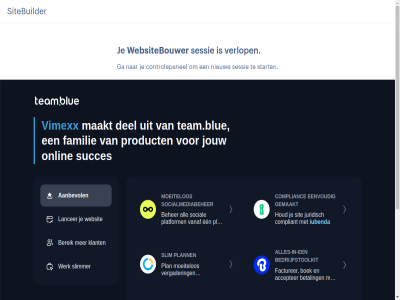 controlepanel ga nieuw onbevoegd sessie sitebuilder start verlop websitebouwer