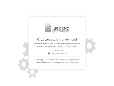 010 0330 254 beleggen@efidenz.nl capital contact efidenz excuses gewerkt hard ibsca inlogg insingergiliss kunt link management mijn.insingergilissen.nl momentel onderhoud ongemak online.ibsca.nl onz opnem via volgend websit