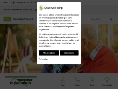 -6006666 0900 10 100 1d 4002wp accepter bv contact contrast cookieverklar geneesmiddel gezondheisinformatie hom hoofdmenu instell kennedylan klik menu openingstijd president privacy regioapothek rivierenland rout submenu team tekst tekstgrot tel tiel vergrot verklein weiger zoek
