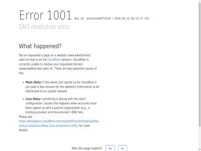 -08 -18 /support/troubleshooting/http-status-codes/cloudflare-1xxx-errors/error-1001/ 06 1001 2026 27 33 a a2cee31d6bffdc58 account and are be ben by can causes click cloudflar configuration currently detail developers.cloudflare.com developers.cloudflare.com/support/troubleshooting/http-status-codes/cloudflare-1xxx-errors/error-1001/ distributed dns domain e.g error fail few for global happen happened hav helpful hosting id if information ip it just les likely minutes mor most network no on organization our owner pag partner performanc pleas potential provider ray requested resolution resolv reveal s security see signed sit someth tak that the ther this to two unabl up usually utc ve websit what when with wrong www.kwetternest-uden.nl yes you your