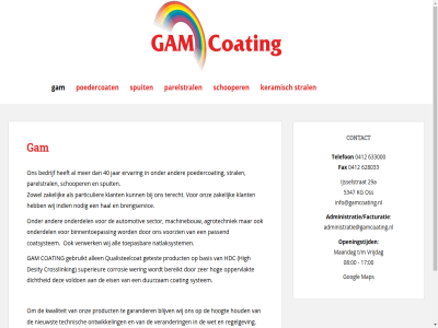 00 0412 08 17 29a 40 5347 628033 633000 administratie/facturatie administratie@gamcoating.nl agrotechniek all allen automotiv basis bedrijf bereikt binnentoepass blijv brengservic coating coatsystem colorlib contact content corrosie crosslink desity dichtheid draait duurzam eis ervar fax gam garander gebruikt getest googl hal hdc high hog hoogt houd ijsselstrat indien info@gamcoating.nl jar keramisch kg klant kwaliteit maandag machinebouw main map natlaksystem nieuwst nodig onderdel ontwikkel onz openingstijd oppervlakt oss parelstral particulier passend poedercoat product qualisteelcoat regelgev schooper sector skip spuit stral superieur system t/m technisch telefon terecht to toepas verander verwerk voldoen voorzien vrijdag wering wet wij wordpres zakelijk zer zowel