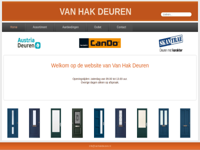 09.00 13.00 aanbied afsprak allen assortiment contact dag deur hak hom info@vanhakdeuren.nl openingstijd outlet over uur websit welkom zaterdag
