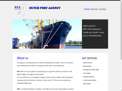 +31 0 1 1951 2021 222 24 251 555 aeo agency airfreight all and assistanc b.v be benelux best can cargo certified container custom documentation dpa dutch dutchportagency.nl e e-mail every for freight germany hour info@dutchportagency.nl mail nederland netherland nk noord our partner port reserved right road seafreight services solution support tel the to transport us vels velsen-noord velserkad we with yacht your