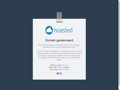 bestel domein domeinnam eig gepubliceerd gereserveerd hoasted hosting les nem pakket standaardpagina vastgelegd websit