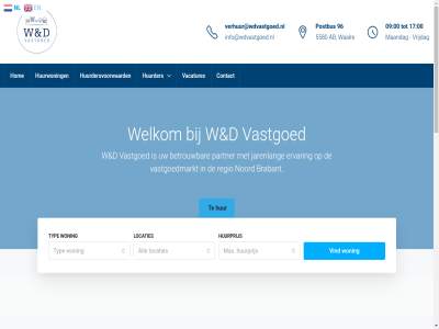 00 000 040 09 1 17 250 500 54 5580 750 80 800 96 ab achternam all appartement brabant contact contactgegeven d e e-mailadres eindhov hom hur huurder huurdersvoorwaard huurprijs huurwon info@wdvastgoed.nl locaties maandag mailadres max nieuwsbrief nl postbus privacybeleid roosendal sbmr studio tilburg typ vacatures vastgoed verhur verhuur@wdvastgoed.nl vind volgend voornam vorig vrijdag w waalr waalwijk war webdesign websit welkom wij woning