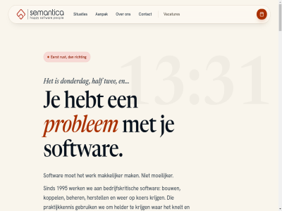 01 02 03 04 05 06 1 10 12 1995 2 2026 3 31 4 9 aanbested aannames aanpak aanpass achter achteraf advies adviser aex af afgesprok afhank afweg ai ai-vrag all analys applicatie bedrijf bedrijv begin begint beheerrad beheers beher bekijk bent bepal besliss beslist besluit bestaand beter betrok blijv bouw breng capaciteit communicatie contact continuiteit contract daarna datamigratie den dieper directies doet donderdag durfd e e-mailchaos echt een eerlijk eerst elk eran erp excel facturatiekoppel format gan gat gedocumenteerd genlias geprobeerd gesprek goed grip groei half haper hebt helder herken hoort impact info@semantica.nl informatie instabiel inventiviteit inzet inzicht jar jargon jij jou juist jullie kaart kans kant kennis keuzes klant klar klein klopp koer kop kort kost krijgt kunt lang les lettertjes leverancier leveranciersafsprak leveranciersproblem levert linkedin loopt lop lopend luister m1 m2 m3 m4 m5 m6 maakt mailchaos mak makkelijker mens mkb moeilijker moet nem niemand nodig noem obstakel onafhank onderbouwd onderhoud ondernemer onderzoek ontbreekt ontwikkelar onz operatie opgelost oplevert oploss otter papier partner pas person piet pip plan planning plat positiv prijs problem process project publiekssucces raakt realisatie realistisch rechtenstructur regie regieoverzicht remt richting risico rout routeadvies routes rust rustig s sam schuift semantica sind situatie situaties slecht sluit softwar software-capaciteit softwarekeuz softwarekeuzes softwareproject softwareregie softwarevrag som speelt stap start stat stokt stopp sturing system tal techniek tegenan tekent terugdraait tijd tijdlijn toe toets totdat trag traject transparant twee uitvoer vacatures vast vastgelop vaststat verantwoord verrass versnell verstand verstandiger verstandigst vertrek voelt voldoend volled vooraf voordat voorsprong voorverkenn vrag waarom war we weg welk wer werk werkend werkproces werkt wet wij wilt workaround zegg zeker zinvol zit zodat zoekt zomar zorg