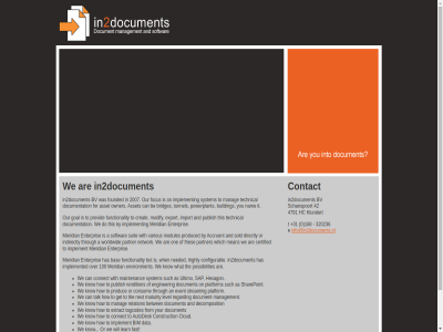 +31 0 100 168 2007 320236 42 4791 a about accruent an and are as asset autodesk bas be betwen bim bridges building but bv by can certified cloud configurabl connect construction consum contact creat data decomposition demonstrat directly do document documentation e enginer enterpris environment event export extract fast focus for founded from functionality get goal has hc hexagon highly how implement implemented import in2documents indirectly info@in2documents.nl interested into it klundert know learn let level maintenanc manag management maturity mean meridian modify modules nam needed network next on one option or our owner partner platform possibilities powerplant produc produced provid publish regard relation rendition s sap schanspoort sharepoint softwar sold streaming such suit system t tagcodes talk technical the thes this through to tunnel ultimo us various we what when which who will with worldwid you your