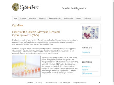 40 54 9801 a ag allow already and application approved are as assist association barr ben biotech bv by ce chemically cmv company complet cyto cyto-barr cytomegalovirus d defined developed diagnostic diseases ebv enter epstein epstein-barr essential experienc expert expertis fda field focus for gast has hom illustrated industrial info@cyto-barr.com latest leading licen licens list located looking marked marker market material minimizes mor moreover netherland new ngo numerous on or our own partner partnership patent production publication r reagent reliabl research risk rol routin segment several shorten specifically supply supportiv technology test testing than the therapeutic therapies thes tim to today treatment virus way we which will with worldwid zuidhorn