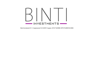 2142ew 56 76229068 b.v binti btw cruquius cruquiuszom investment kvk nl860553413b01