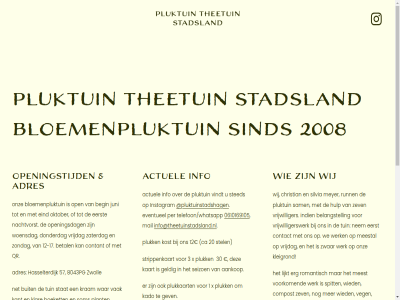 -17 0 0610169105 1 12 20 2008 3 30 57 8043pg aankop actuel adres afsprak allerlei april begin belangrijk belangstell betal bloem bloemenpluktuin boeket boss buit ca christian compost contact contant dag donderdag eerst eigengemaakt eind erbij erg etc eventueel febr gebak geldig gev gieter hasselterdijk hiervor hulp indien info info@theetuinstadsland.nl instagram jan juni kaart kado kant klar kleigrond kop kost kram krijg lijkt maart mail mak meest meestal mei meyer nachtvorst narciss nem net november oktober onz open openingsdag openingstijd par per plant pluk plukkaart plukker pluktuin pluktuinstadshag pot qr romantisch runn sam seizoen silvia sind sjouw sneeuwklokjes som spit stadsland stan stat sted stel strippenkaart telefoon/whatsapp tevor thee theetuin tuin tulp vak veg vindt voorjaarsbloem voorkom vrijdag vrijwilliger vrijwilligerswerk war we werk wied wij woensdag x zaterdag zev zomer zondag zwar zwoll