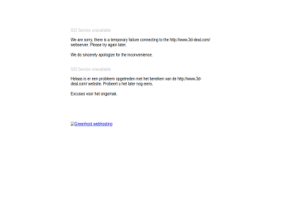 503 a again apologiz are bereik connect do excuses failur for helas inconvenienc later ongemak opgetred pleas probeert problem servic sincerely sorry temporary the ther to try unavailabl we webserver websit www.3d-deal.com
