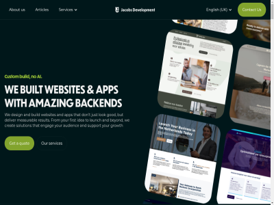 +31 1 100 2018 2025 3 30 35 6 69 7 80855601 82 84 88 a about acros additional admin agree ai all allow also amaz an and android any api apis app application are articles at attract audienc audio authentication automat automation back back-end based beautiful believ below beyond bol.com both brand branding build building built busines businesses but bv by call can car cas clear client climat cloud codebas combin combines communication companies company complet completed condition connect consistent consumer consumer-fac contact contact@jacobs-development.com content convey copyright copywrit cost cost-efficient costly creat creating creativ creativity cros custom d dart dashboard data databases deliver design designed designer developer development devices digital don driver easystall edu education education-focused efficient email end end-to- engag english enough ensur ensures established even every experienc expertis explor expres facing fast faster featured firebas first flutter flutterflow focus focused for form foundation founded freelanc from front front-end full full-stack function futur get god googl government gren grow growth hague handl handling harder hav hear help helped helping high high-impact highlight hosting hour how i idea ideas identity impact includ includes industry info infrastructur integration interested internal into invoic ios isn jacob just keeping kvk last launch learn let lies local logistic logos lok lov lower m mad mak management manual mean measurabl mediation medium member messag mind mission mobil modern mor music nam ned netherland network new not on one only open operation or other our out partnership party phon platform policies policy portfolio power powerful privacy product production professional professionalism project protected proud publication question quickly quot reach ready real real-tim rebuild recent reliabl repetitiv reply result return returnles robust run s safely sav scal scalability scalabl scanning scratch seaml