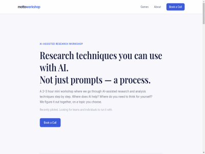 10 12 2 2021 2023 2024 2025 2026 3 318 4 4.2 5 63 71 78.3 a about accord account acros actionabl actual ai ai-assisted ai-generated all among analysis analyz and answer any are as assisted at bad be befor betwen bias biases billion bingo bok booking build but buçinca by call can card caught challeng check checker checklist chos claim claimed classify claud client cognitiv collect confidenc confident content context convenienc cover creat critically cycl dat data deliberately deliverables demo demonstrated depend design detail detection discovery distorted do does don duration each email end error et evaluation exact executives exist extract fabricated facilitation facilitator fak fast figur find finding fintech flag for forcing format found from full fully function games generat generated get global go god grew hallucinated hallucination hand hands-on happen harvard help hid hour how hunter i idea incorrect increasingly individual info insight integrated intelligenc interactiv interested into isn it just layer learn leav ll looking m machin mak making market max mckinsey meta meta-analysis might mini missing modify mor motto natur ned needed no nobody nois not notebooklm now on ones onlin or out overlap overrelianc overview own paper peer-reviewed pelinsu pelinsu@mottoworkshop.com pelit per percentag pick pilot piloted play practic problem proces productivity project prompt properly put question quotes rag rates rating re reaching real recently recommendation red reduced reduces repeat report research reusabl review reviewed right run s sam say scattered scenario scenarios scop send servic session shareabl som someth sound sourc sources spam spot stanford stat step stick storyboard structur structured study subtly summaries t teaches teaching team technique techniques tell templates tested than that the them then thes they think thinking this thread through timelin to together tol tooling topic travel trend trust try turn usability use used using verification verifi