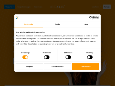 advertenties adverter analys analyser basis bied buro combiner consent contact content cookies del detail droomban functies gebruik gegeven heroes informatie jij jouw kies maakt market media nexus noodzak onz opdracht partner personaliser selectie selection services sit social star start statistiek techniek toestan toestemm vacatures vakgebied veelgesteld verstrekt verzameld vind voorkeur vrag we websit websiteverker weiger werkplezier zoek zorg