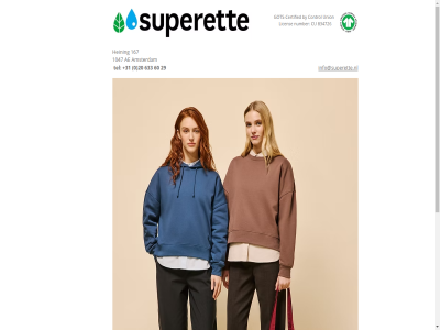 +31 0 1047 167 20 29 60 633 834726 ae amsterdam by certified control cu got gots-certified heining info@superette.nl licen number printing silkscren superet tel union