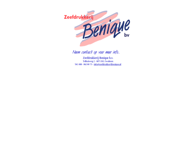 00 088 75 862 b.v benique info@zeefdrukkerijbenique.nl tel zeefdrukkerij