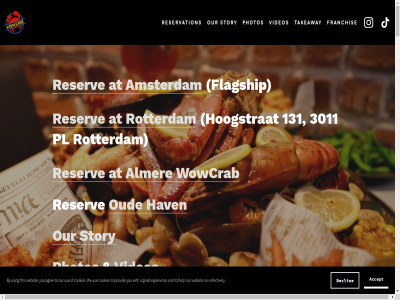 0 131 3011 a accept agree all almer amsterdam and at away based best boil bok by catches changing cocktail com cookies crab crawfish day declin dj dynamic eating effectively enjoy ensur experienc family fan fix flagship for franchis fresh freshnes friend from gather get god great hav help her hoogstrat ingredient it join langoustin lik liv ll lobstar lobster menu mocktail mussel nam on oud our party photos pl provid quality re reserv reservation restaurant rotterdam run seafod set shrimp sourced special specialized stag story takeaway the therefor this tim to us use using videos way we websit weekend weekly whil with world wowcrab you your