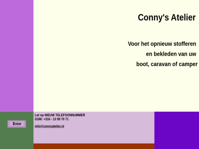+316 13 70 71 99 atelier bekled bot camper caravan conny gsm info@connyatelier.nl let nieuw opnieuw s stoffer telefoonnummer