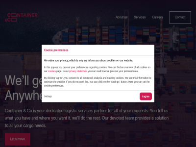 a about agree all an analysis and anytim anywher b.v button by can carer cargo click clicking co consent contact container cookie cookies data dedicated devoted do find for functional get hav her how i if inform information it let ll logistic mov ned not on optimiz our overview pag partner personal pop pop-up preferences privacy proces provides read regard request rest s services set setting solution statement team tell the ther this to tracking up us use value we websit what wher which why you your