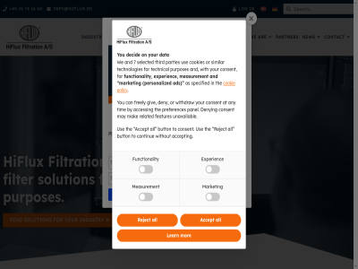 +45 0 16 60 7 74 76 a/s accept ads all and are as button challeng chos consent contact content continue cookie cookies data decid do email experienc fill filter filtration find for functionality hiflux hom industrial industries industry info@hiflux.dk information interested learn log market measurement mor nam new newsletter on or our parties partner personalized pleas policy purposes reject relevant select selected sign similar solution specializes specific specified technical technologies the third to typ up use we what who with without you your
