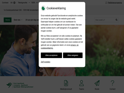 -6652045 -6652279 020 10 100 1091hm 1e 230 24 accepter amsterdam apothek betrouw contact contrast cookieverklar dag fax gezondheidsinformatie hom hoofdmenu instell medicatie medicijnconsult menu oosterparkstrat ophal park patientenomgev per person privacy rout submenu team tekst tekstgrot tel uur vergrot verklein weiger wijk zoek