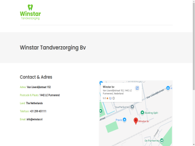 +31 1442 152 299 451111 adres bv contact email ijsendijkstrat info@winstar.nl land lc mondzorggroep nederland netherland plat postcod purmer tandverzorg telefon the winstar